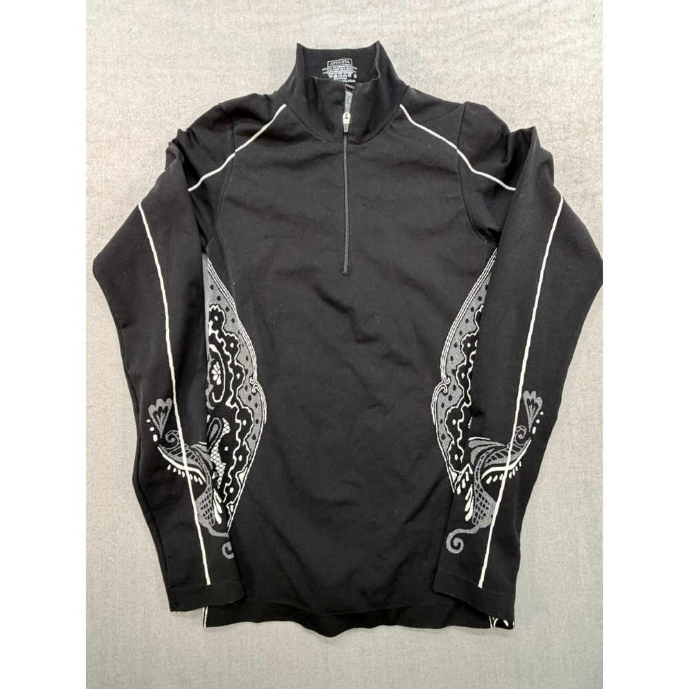 Athleta Black Paisley Pattern Women Pullover 1/4 Zip Black Small Nylon Spandexβ